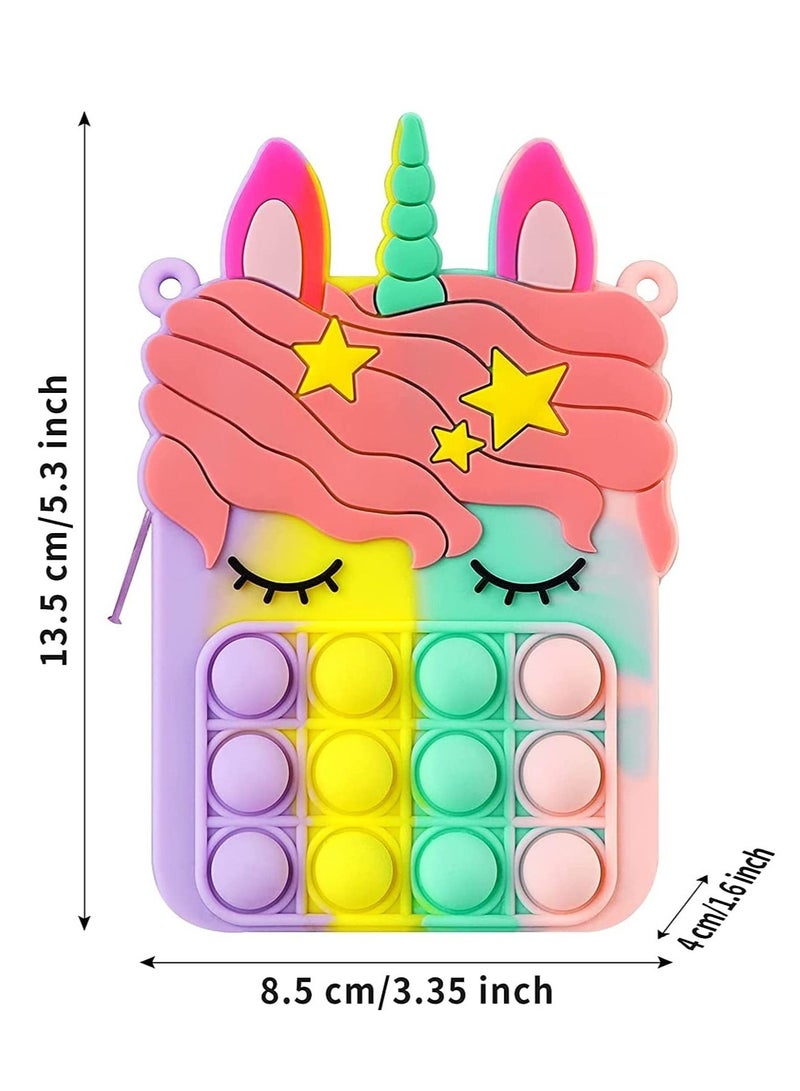 LEDIN Rainbow Pop Shoulder Bag for Girls and Women Big Pop Purse Bags Lovely Sensory Silicone Cartoon Bag Toy for Students Kids Unicorn Purse Crossbody Bag Pop Fidget Toy Purse Bags(Pack of 2) - Image 3