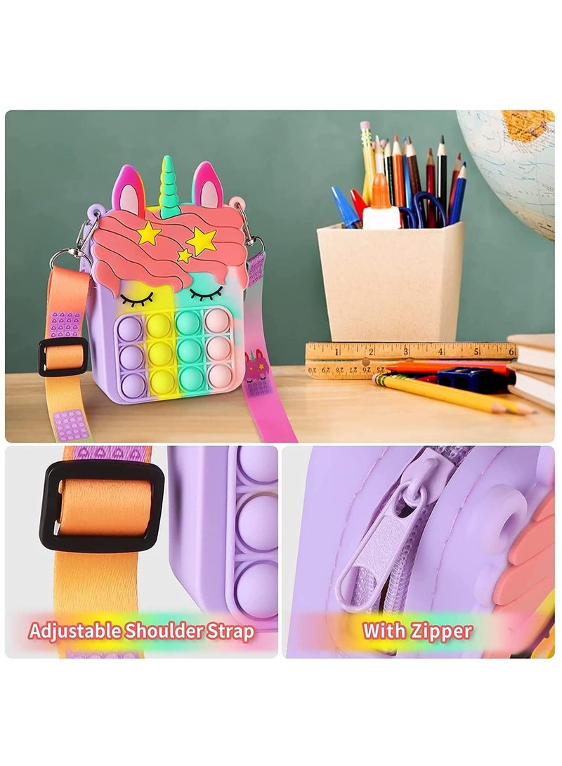 LEDIN Rainbow Pop Shoulder Bag for Girls and Women Big Pop Purse Bags Lovely Sensory Silicone Cartoon Bag Toy for Students Kids Unicorn Purse Crossbody Bag Pop Fidget Toy Purse Bags(Pack of 2) - Image 4