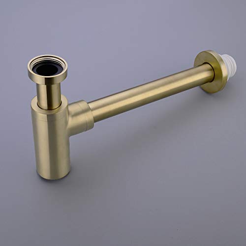 TRUSTMI Bottle Trap, Brass Decorative 1 1/4 Bathroom Sink P Trap, Large Body Round Lavatory Waste Drain Kit, Brushed Gold - Image 5
