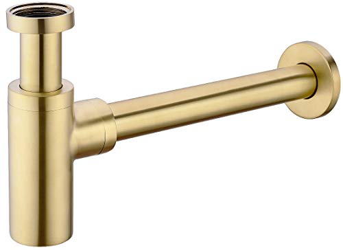 TRUSTMI Bottle Trap, Brass Decorative 1 1/4 Bathroom Sink P Trap, Large Body Round Lavatory Waste Drain Kit, Brushed Gold - Image 1