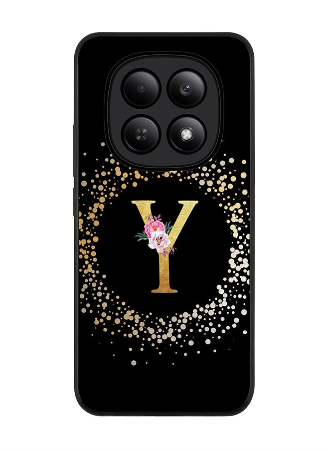 For Xiaomi Redmi Note 15 4G Case,Slim fit Camera Protection, Shockproof Thin Phone cover  - Custom Monogram Floral - Y ( Black )