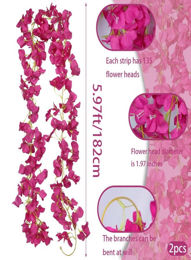 GhuaH 2 Pcs Artificial Bougainvillea Flowers Garland Fake Silk Bougainvilleas Vines Trailing Fuchsia Faux Hanging Flowers Plants Bougainvillea Artificial for Porch Wedding Arch Spring Summer Decor - Image 2