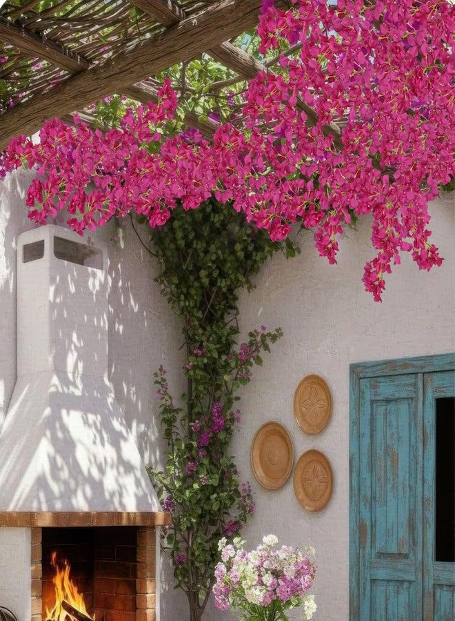 GhuaH 2 Pcs Artificial Bougainvillea Flowers Garland Fake Silk Bougainvilleas Vines Trailing Fuchsia Faux Hanging Flowers Plants Bougainvillea Artificial for Porch Wedding Arch Spring Summer Decor - Image 4