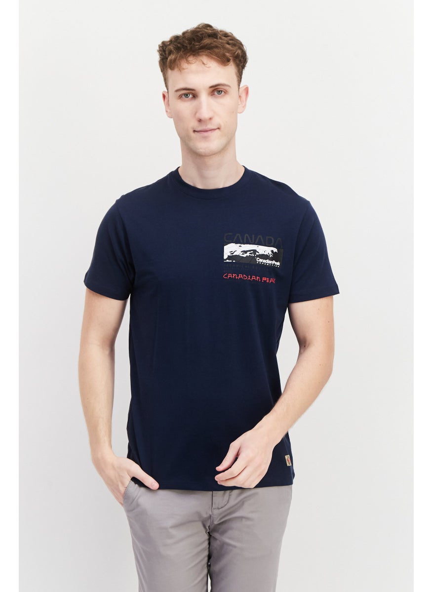 Canadian Peak Men Crew Neck Short Sleeve Graphic Print T Shirt, Navy Combo  - Image 1