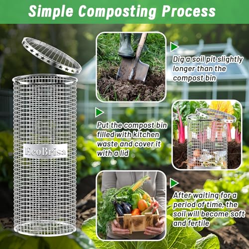 EcoBrisa 2pack Underground Worm Composting Bin, Metal Compost Bin for Recycling Kitchen Food Waste, Outdoor Worm Compost Bin with Holes and Lid Use in Outdoor Garden Vegetable Patch Backyard - Image 4