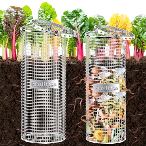 EcoBrisa 2pack Underground Worm Composting Bin, Metal Compost Bin for Recycling Kitchen Food Waste, Outdoor Worm Compost Bin with Holes and Lid Use in Outdoor Garden Vegetable Patch Backyard - Image 1