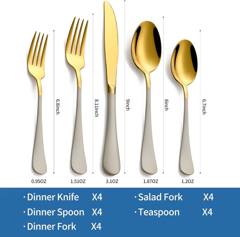 Moxinox 20-Piece Off white & Gold Silverware Set, 18/0 Stainless Steel Colorful Handle Flatware Set,Service for 4,Modern Cutlery Set Includes Dinner Knives Forks Spoons,Mirror Polished,Dishwasher Safe - Image 2