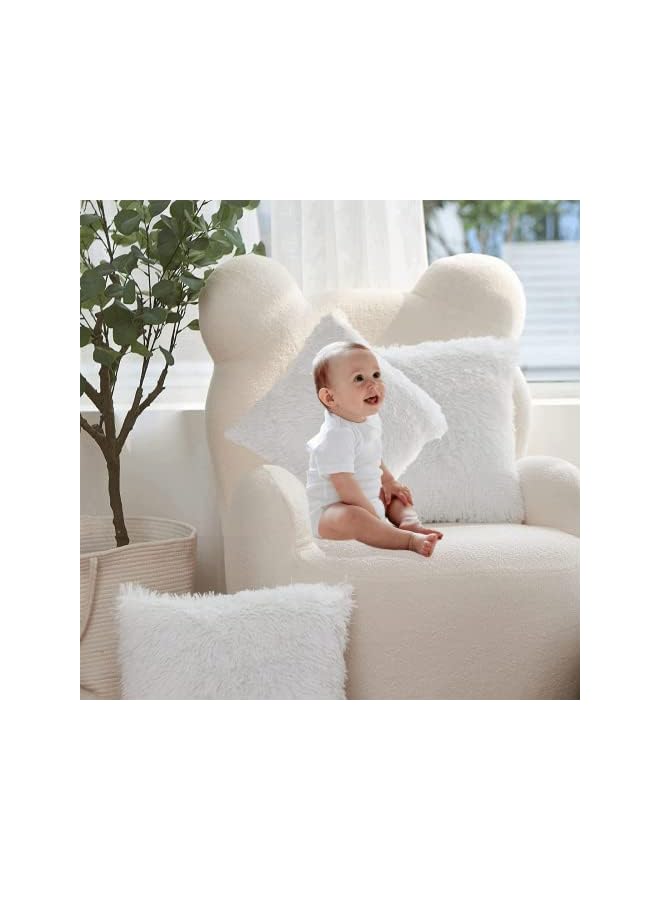 The Bros عبوة من 2 أغطية وسائد من الفرو الصناعي - فخامة ناعمة 18x18 بوصة فخمة للغاية من جلد الغنم الوهمي - أغطية وسائد زخرفية للسرير، الأريكة، غرفة المعيشة (فانيلا بيضاء، 45 * 45 سم) - Image 2