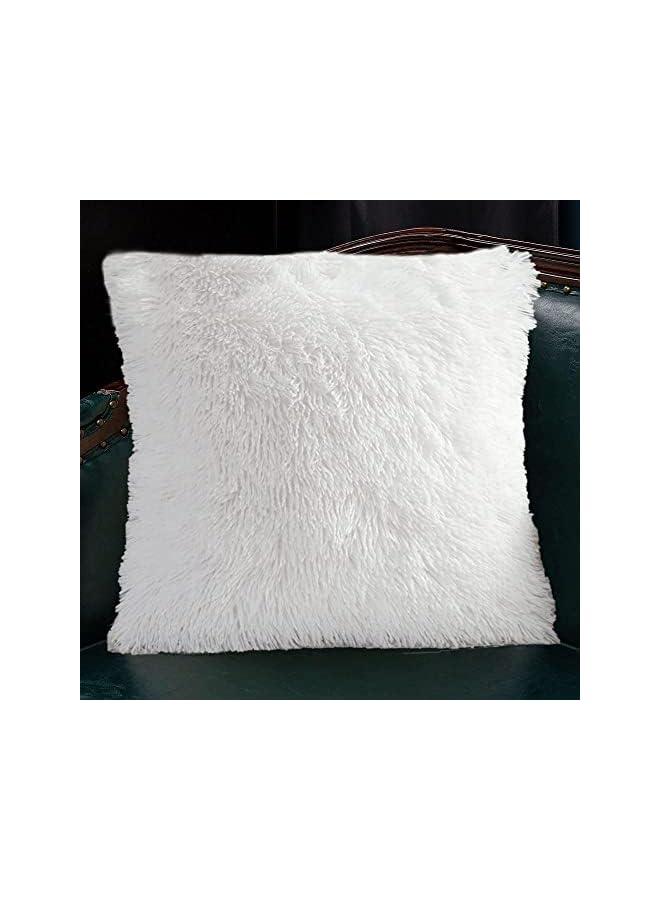 The Bros عبوة من 2 أغطية وسائد من الفرو الصناعي - فخامة ناعمة 18x18 بوصة فخمة للغاية من جلد الغنم الوهمي - أغطية وسائد زخرفية للسرير، الأريكة، غرفة المعيشة (فانيلا بيضاء، 45 * 45 سم) - Image 4