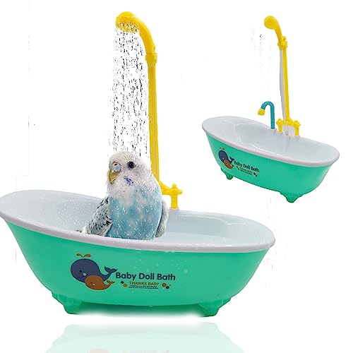 MUYG Parrot Automatic Bathtub with Shower Cute Durable Bird Bath Shower Tub Birds Bath Fountain for Small Medium Parrots Cockatiel Parakeets Conures LovebirdsGreen 102 x 40 x 1102Inch - Image 1