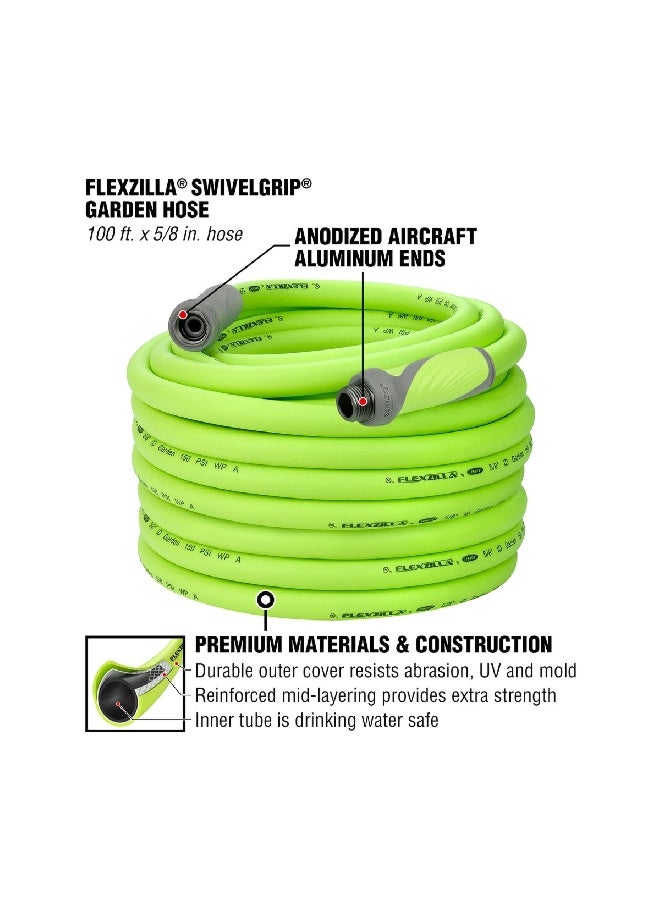 Flexzilla Heavy Duty Swivel Grip Leak Free Garden Water Hose Green and Grey 100 ft x 5/8 Inch HFZG5100YWS - Image 3