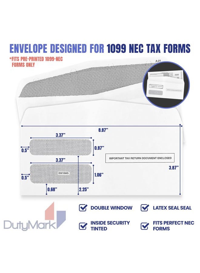 Dutymark 1099 NEC Tax Form Envelopes, Designed for Printed 1099 NEC Forms, Gum Seal, Double-Window, Security Tinted, 100 Pack - Image 3