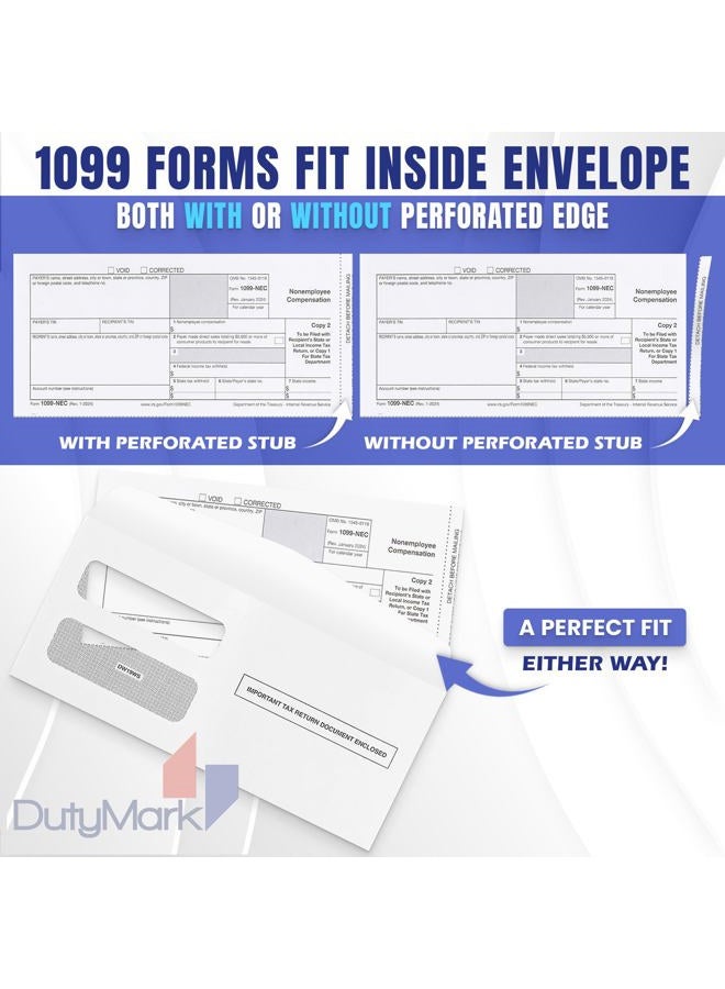 Dutymark 1099 NEC Tax Form Envelopes, Designed for Printed 1099 NEC Forms, Gum Seal, Double-Window, Security Tinted, 100 Pack - Image 2