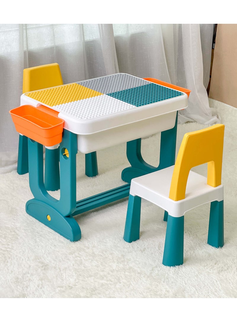 Home Elements طاولة وأطقم كراسي 2 مع لوح رسم 5 في 1 للأطفال متوافقة مع ليغو لبناء الكتل - Image 2