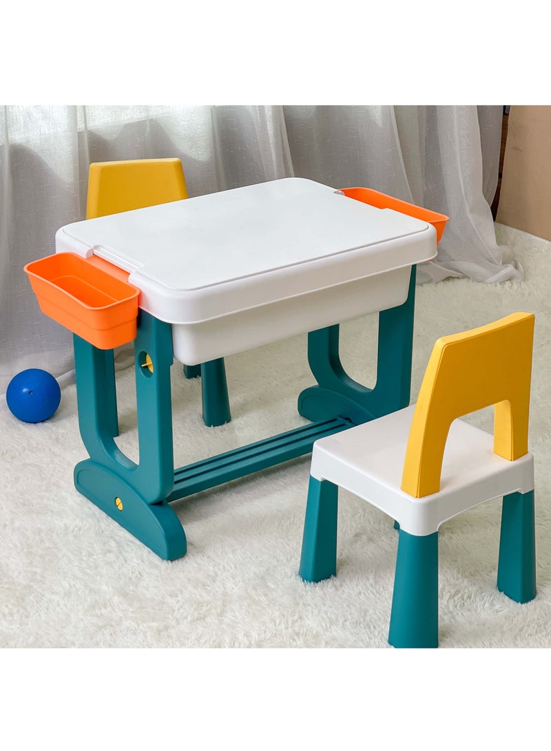 Home Elements طاولة وأطقم كراسي 2 مع لوح رسم 5 في 1 للأطفال متوافقة مع ليغو لبناء الكتل - Image 4