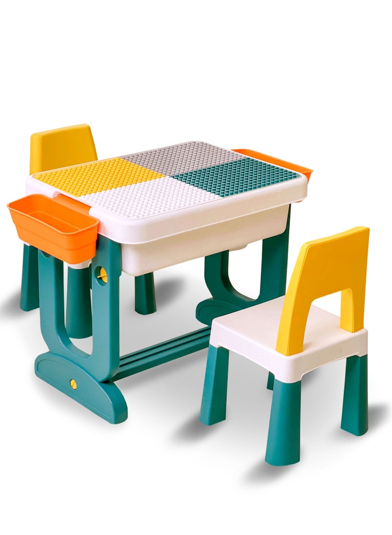 Home Elements طاولة وأطقم كراسي 2 مع لوح رسم 5 في 1 للأطفال متوافقة مع ليغو لبناء الكتل - Image 1