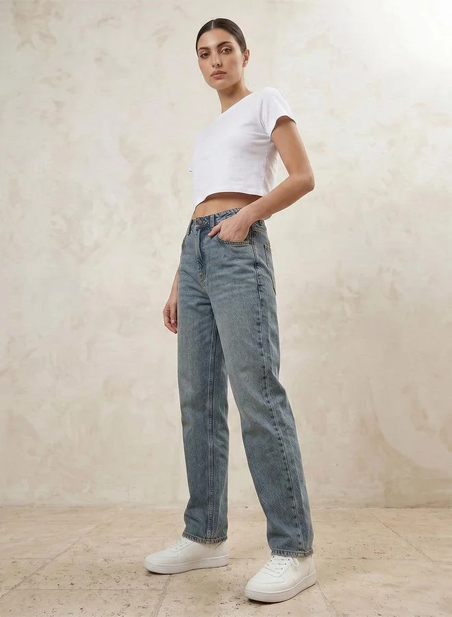 Splash FAV BLUE High Rise Straight Fit Jeans for Women | Best Price UAE