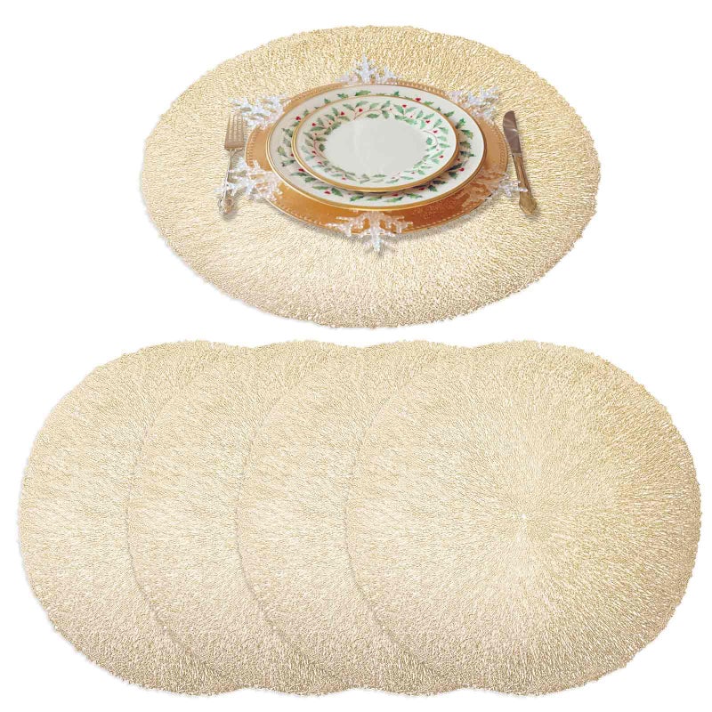 GIVERARE GIVERARE Placemats Set of 4 Round HeatResistant Vinyl Placemat 15 inch NonSlip Washable PVC Table Mat Easy to Clean Premium Plastic Mats for Dining Table Kitchen Table Gold