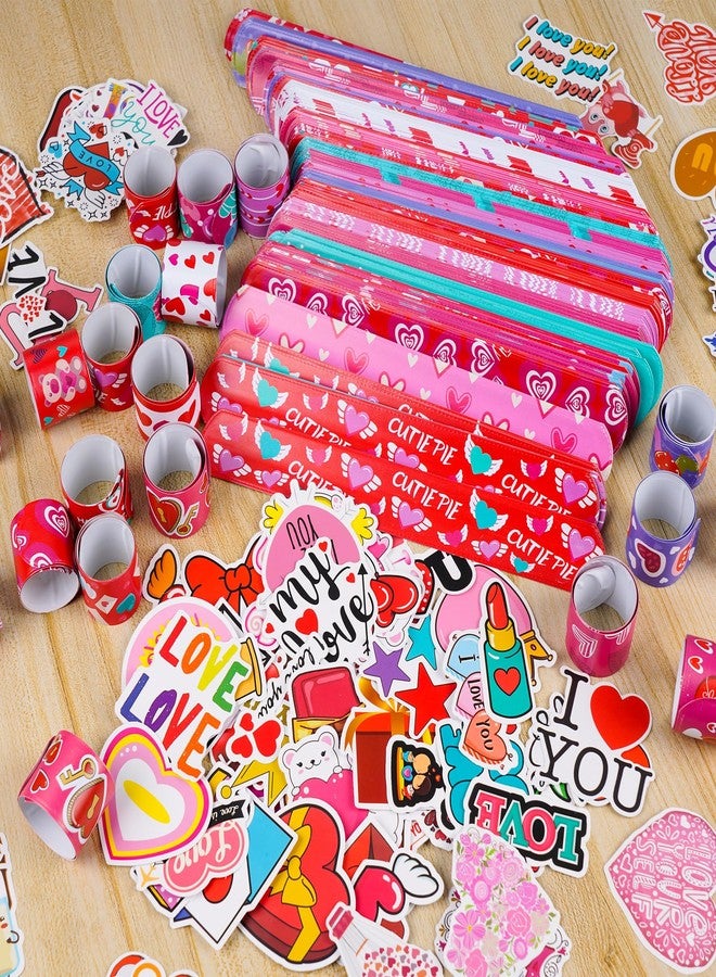 Kolewo4ever 400 Pieces Valentines Day Gifts Set:200 Pieces Valentine Slap Bracelets Lovely Heart Slap Bracelets 200 Pieces Valentine Stickers for Party Supplies - Image 5