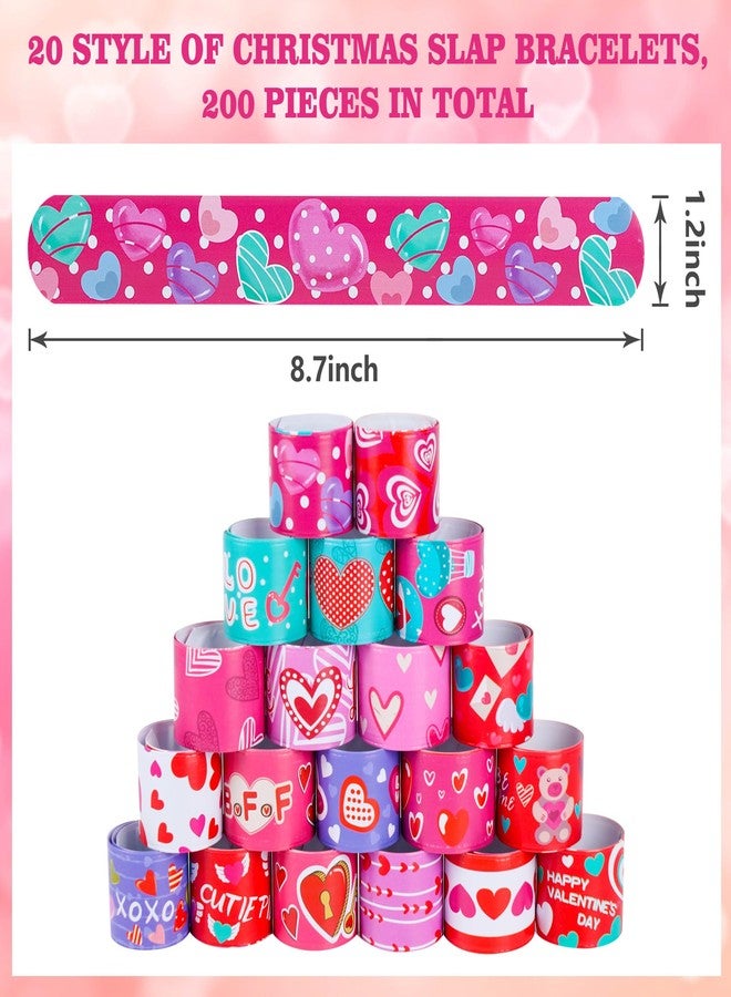 Kolewo4ever 400 Pieces Valentines Day Gifts Set:200 Pieces Valentine Slap Bracelets Lovely Heart Slap Bracelets 200 Pieces Valentine Stickers for Party Supplies - Image 2
