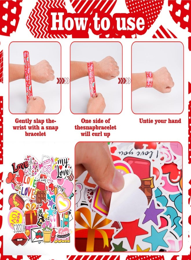 Kolewo4ever 400 Pieces Valentines Day Gifts Set:200 Pieces Valentine Slap Bracelets Lovely Heart Slap Bracelets 200 Pieces Valentine Stickers for Party Supplies - Image 4