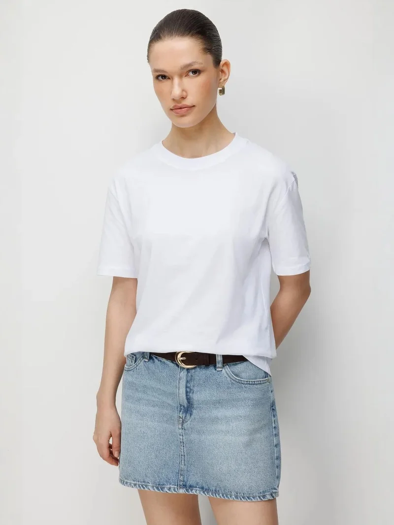 Mixray White MIXRAY Oversized Ribbed Crew Neck T-Shirt for Women | Best Price UAE