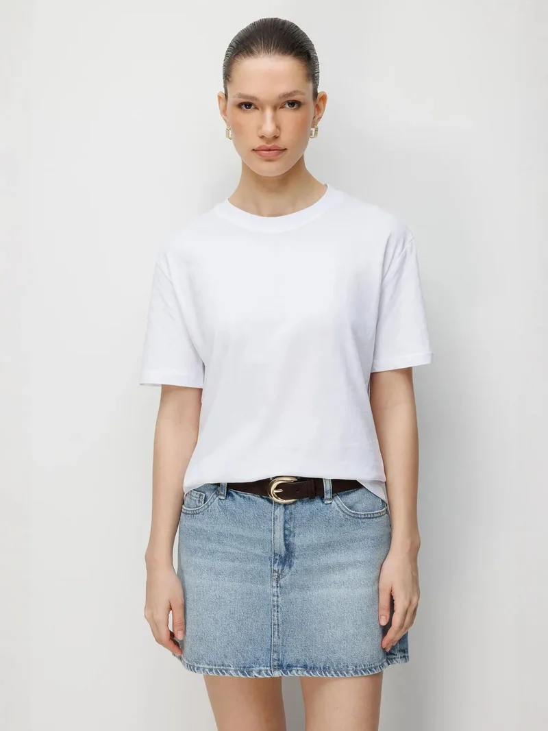 MixRay MIXRAY Oversized Ribbed Crew Neck T-Shirt