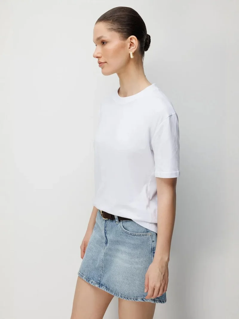 MixRay MIXRAY Oversized Ribbed Crew Neck T-Shirt