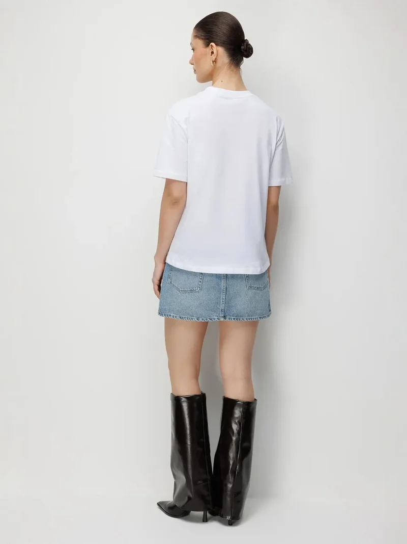 Mixray White MIXRAY Oversized Ribbed Crew Neck T-Shirt for Women | Best Price UAE