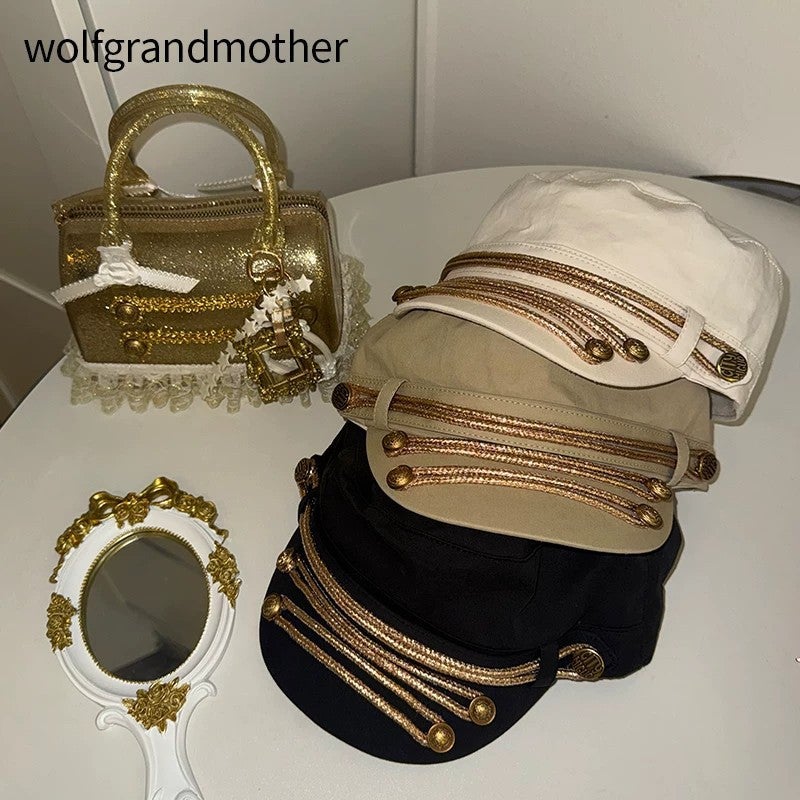 Vintage British Style Beret Hat with Gold Trim - Image 3