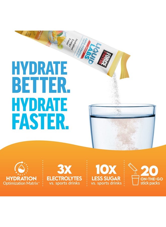 Force Factor Liquid Labs Energy Drink Electrolytes Powder Hydration Packets To Boost Energy & Focus 5 Essential Electrolytes Vitamins Minerals & Antioxidants Mango Margarita 20 Stick Packs  - Image 3