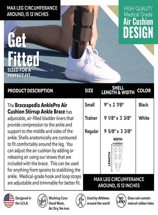 Braceapedia AnklePro Air Cushion Stirrup Ankle Stabilizer Brace - Adjustable 3-Strap Rigid Stirrup Ankle Splint with Foam Pads for Women & Men - Lateral Support for Stability - Black, Regular - Image 2