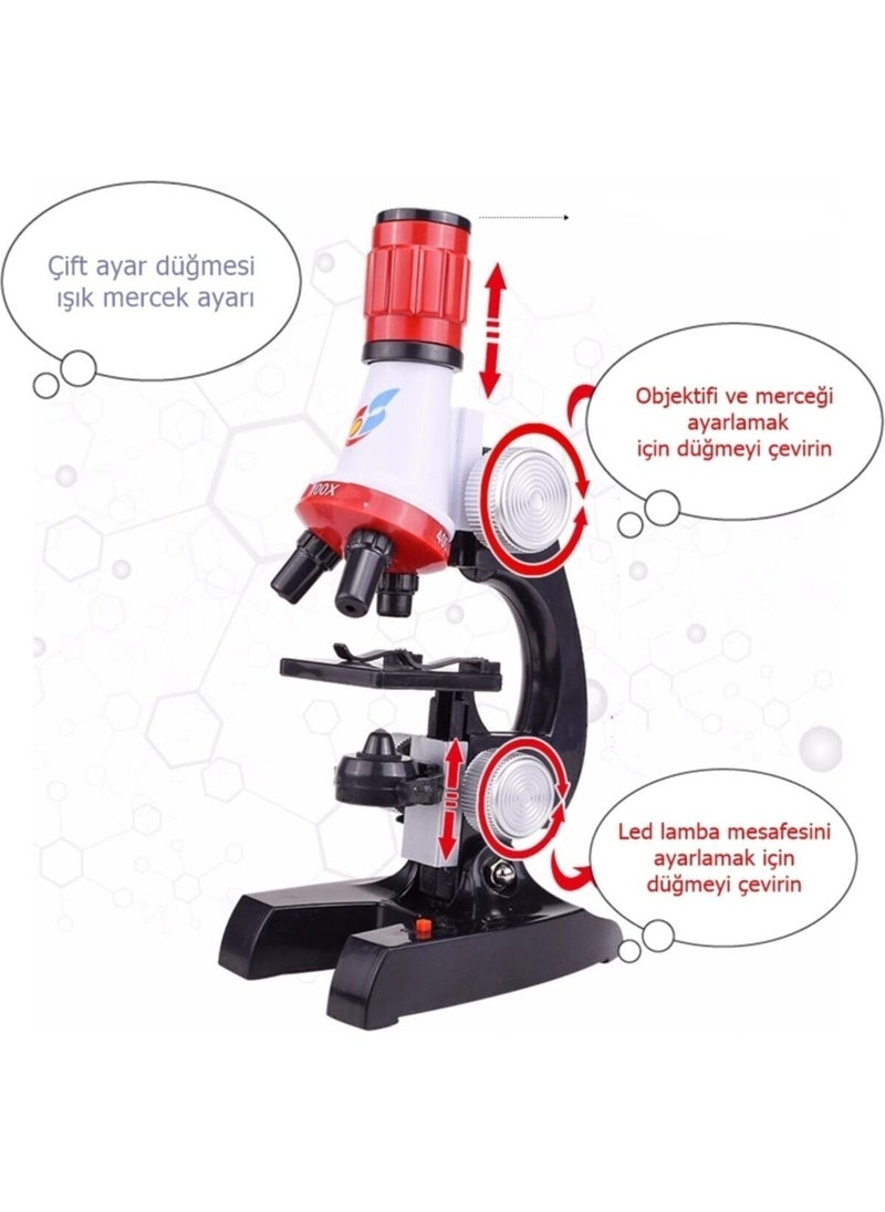 DUHALINE Duhalıne Children's Educational Biological Microscope Kit with Zoom LED Light 100X 400X 1200X ST1200X  - Image 3