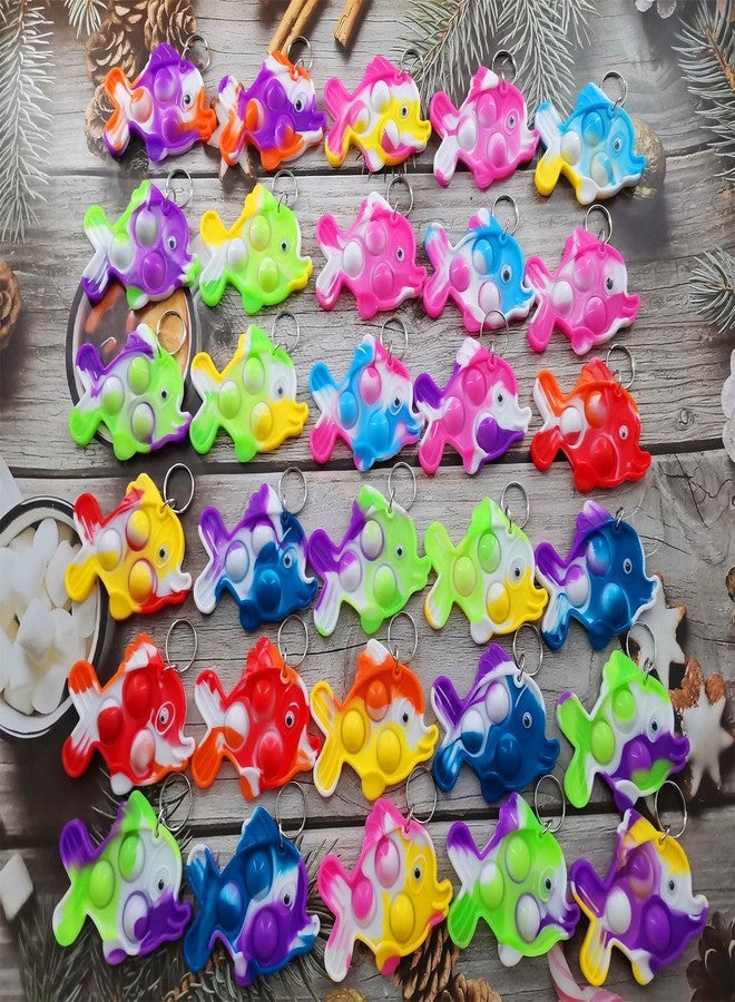 Roaqua 30 Packs Bulk Fish Backpack Keychain Mini pop Fidget，Sea Animal Supplies,Birthday Party Favors,Summer Students Bubble Prize for boy and Little Girl,Kids - Image 2