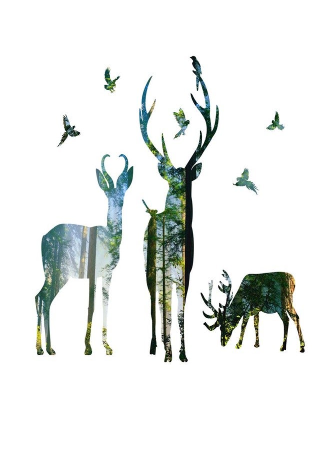 Kiddale Colorful Forest Deers Wall Decals,Large Peel and Stick Elk Wall Stickers for Living Room Porch Bedroom Home Art Mural TV Background Christmas Decoration(11.8"X38.6") - Image 1