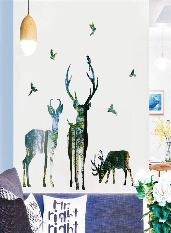 Kiddale Colorful Forest Deers Wall Decals,Large Peel and Stick Elk Wall Stickers for Living Room Porch Bedroom Home Art Mural TV Background Christmas Decoration(11.8"X38.6") - Image 3