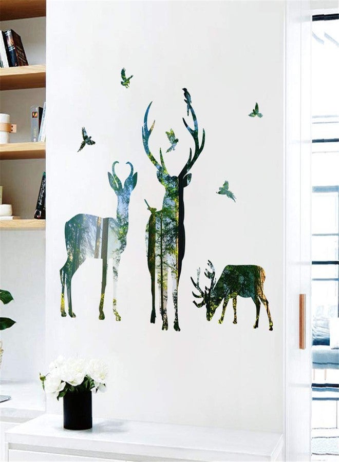 Kiddale Colorful Forest Deers Wall Decals,Large Peel and Stick Elk Wall Stickers for Living Room Porch Bedroom Home Art Mural TV Background Christmas Decoration(11.8"X38.6") - Image 4