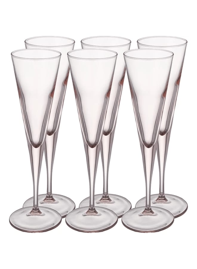 Pasabahce V-Line Champagne Flute Glass Set 6 Pieces - Pink, 200 pink 100ml - Image 1