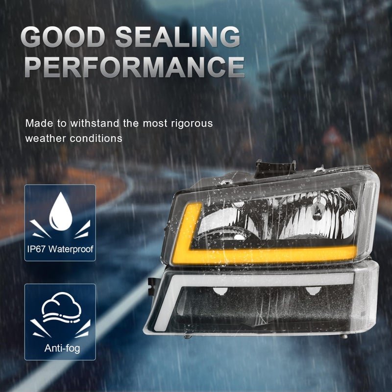 KUIPERAUTO Headlight Assembly Compatible with 2003-2006 Chevy Avalanche/2003-2007 Chevrolet Silverado 1500 2500 3500 Headlamp w/Bulb with Black Housing/Clear Lens/Clear Cornor - Image 5