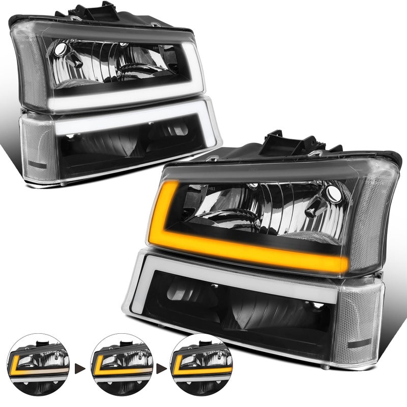 KUIPERAUTO Headlight Assembly Compatible with 2003-2006 Chevy Avalanche/2003-2007 Chevrolet Silverado 1500 2500 3500 Headlamp w/Bulb with Black Housing/Clear Lens/Clear Cornor - Image 1