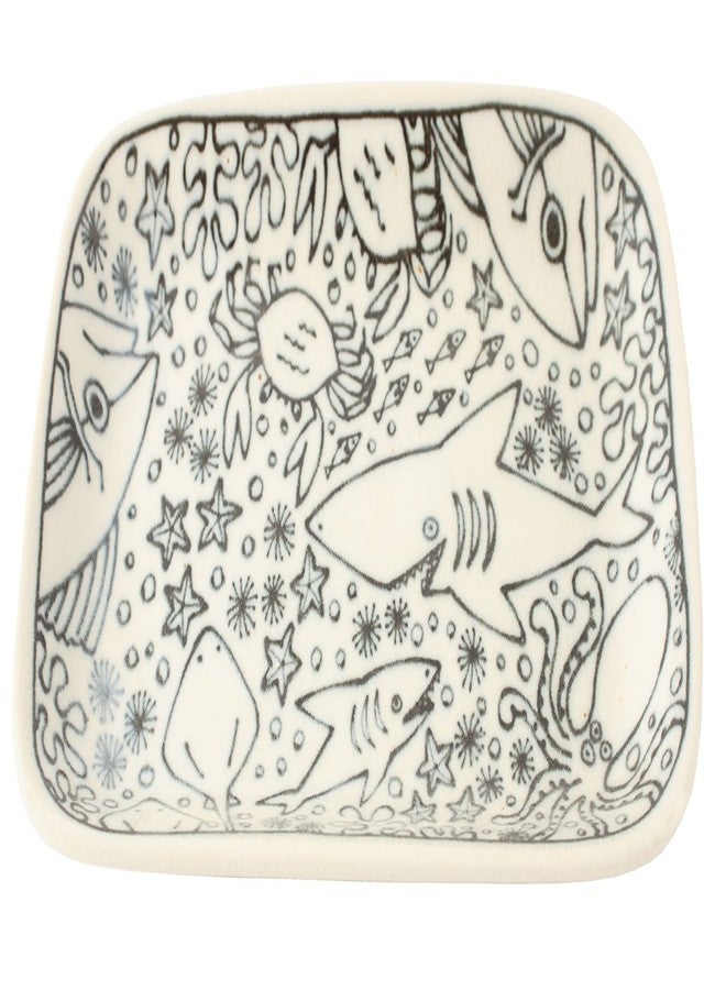 Minoribo Mino ware Japanese Ceramics Plate Sea Creatures Matte Finish made in Japan (Japan Import) GBS010 (Rectangle) - Image 1
