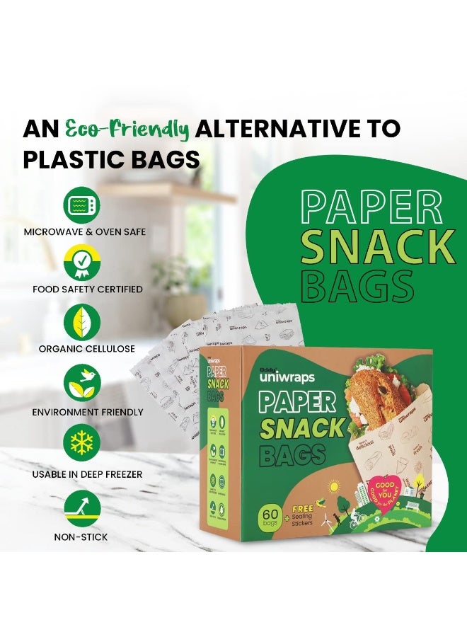 Oddy Uniwraps Multi-Purpose Paper Snack Bags with Sealing Stickers | Pack of 60 Bags, 8x5.5 Inch Each - Image 4