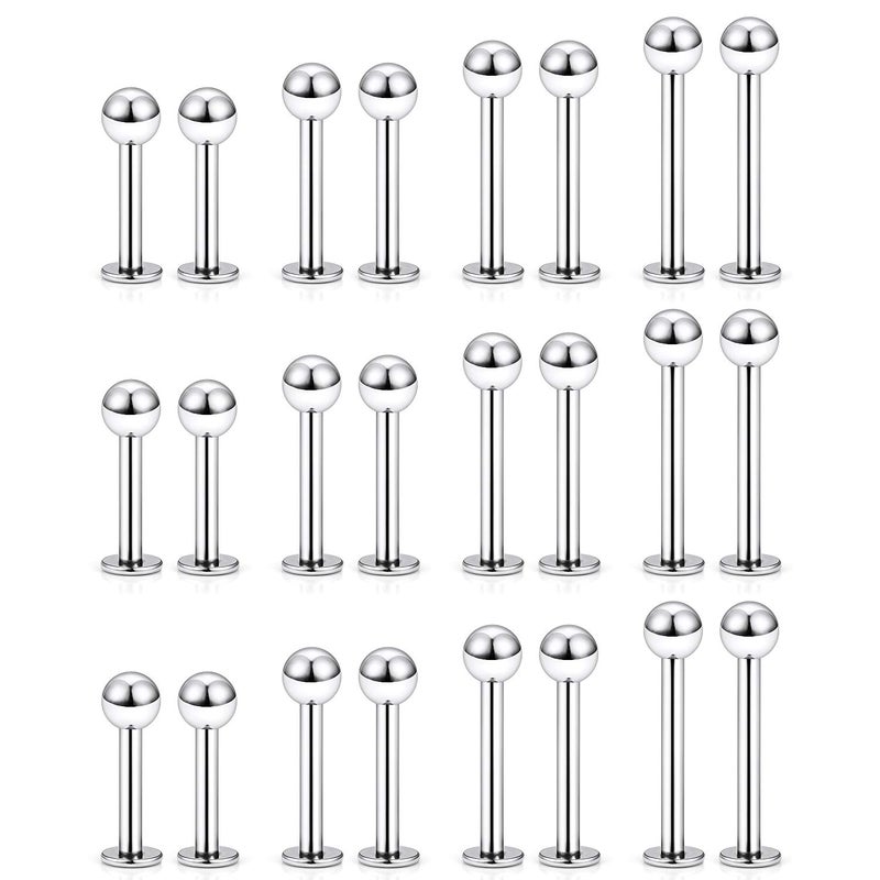 Ftovosyo Labret Barbell 24PCS Monroe Lip Barbell Ring Helix Earring Tragus Cartilage Studs Surgical Steel Piercing Jewelry for Women Men 16G 6mm 8mm 10mm 12mm - Image 1
