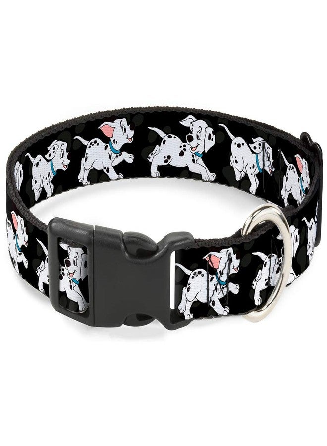 Buckle Down Dog Collar Plastic Clip Dalmatians Running Paws Black Gray White Black 15 to 26 Inches 1.0 Inch Wide - Image 1