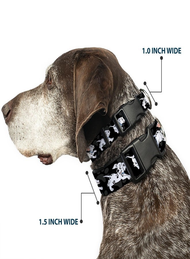 Buckle Down Dog Collar Plastic Clip Dalmatians Running Paws Black Gray White Black 15 to 26 Inches 1.0 Inch Wide - Image 2