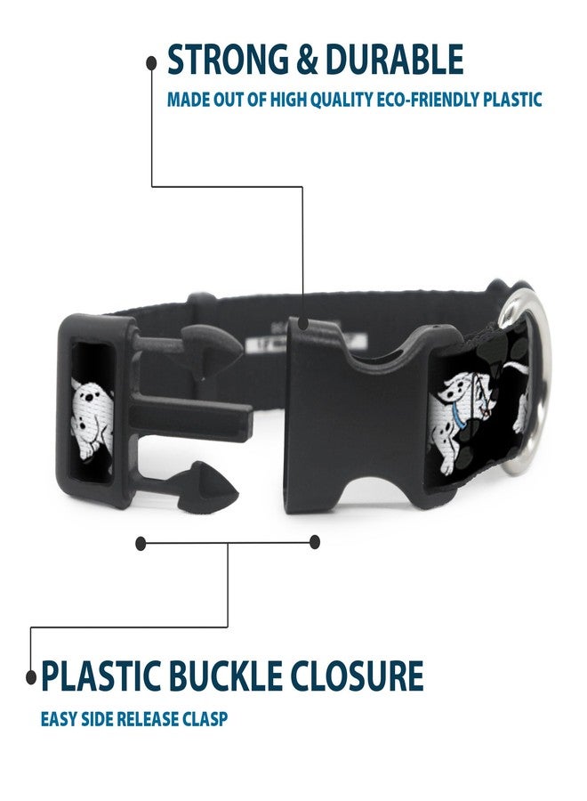 Buckle Down Dog Collar Plastic Clip Dalmatians Running Paws Black Gray White Black 15 to 26 Inches 1.0 Inch Wide - Image 4
