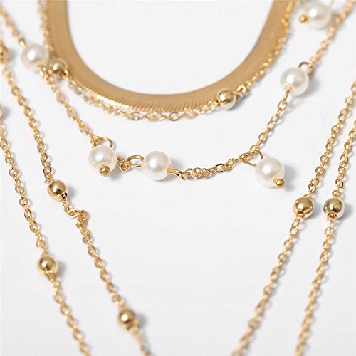 fxmimior Boho 5 Tier Gold Punk Chain Layered Necklace Dainty Pearls Pearls Pendant Long Choker Necklaces for Women - Image 5