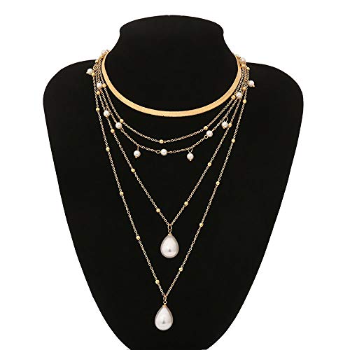 fxmimior Boho 5 Tier Gold Punk Chain Layered Necklace Dainty Pearls Pearls Pendant Long Choker Necklaces for Women - Image 4