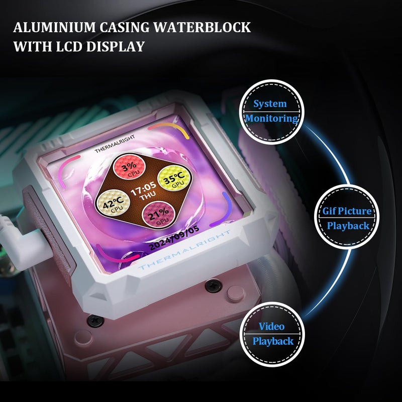 FW PRO 360 ARGB MEW CPU AIO Cooler,IPS LCD Screen with 320 * 320 Resolution,for AM5&Intel 1700/1851,High-Performance 360 Specs Water-Cooled with 2.73in Removable Display - Image 4