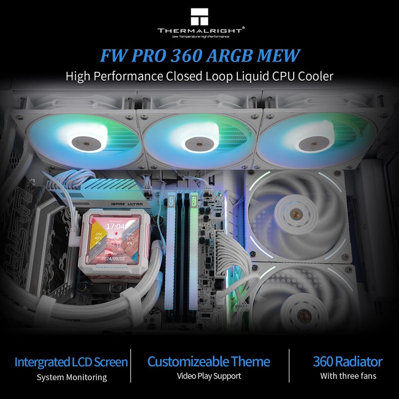 FW PRO 360 ARGB MEW CPU AIO Cooler,IPS LCD Screen with 320 * 320 Resolution,for AM5&Intel 1700/1851,High-Performance 360 Specs Water-Cooled with 2.73in Removable Display - Image 2
